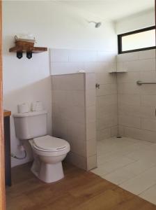 ein Bad mit einem WC und einer Dusche in der Unterkunft Casa El Rancho 1 in Estero