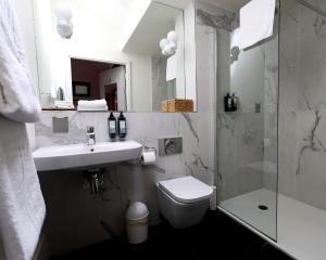 a bathroom with a sink and a toilet and a shower at The Rooms At Firecastle in Kildare