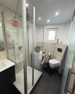 a bathroom with a shower and a toilet at Appartement Leo in Seefeld in Tirol