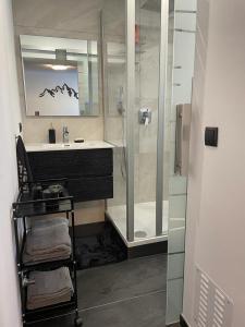 a bathroom with a shower and a sink at Appartement Leo in Seefeld in Tirol