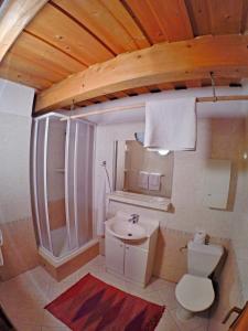 łazienka z toaletą i umywalką w obiekcie Domcek v strani w mieście Mýto pod Ďumbierom