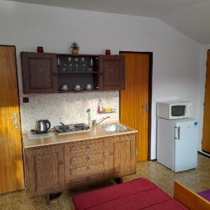 uma cozinha com um lavatório e um frigorífico em Ubytování Pod rozhlednou em Sloup