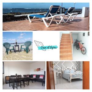 un collage de fotos con muebles y el océano en casa el lajiar, en Orzola