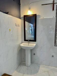 baño con lavabo y espejo en la pared en Makunduchi Waterfront paradise, en Tongoni