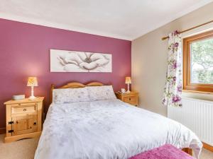 a bedroom with a bed and a purple wall at 2 Bed in Higher Clovelly 43751 in Clovelly