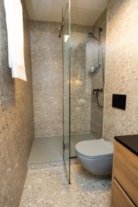 a bathroom with a toilet and a glass shower at Aurum Ponte Deluxe in Zadar