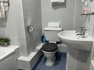 a small bathroom with a toilet and a sink at Cornwallis 1 bedroomed 2 beds- sleeps 5- FREE Parking in Liverpool