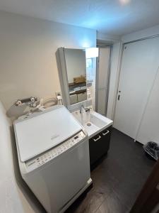 W łazience znajduje się umywalka i lustro. w obiekcie NIYS apartments 37 type w Tokio
