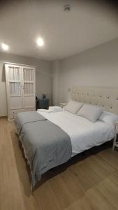 1 dormitorio con 1 cama grande con sábanas blancas en Hotel Vinoteca Alquezar - Adults Only -, en Alquézar
