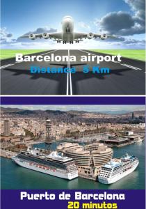 two pictures of a plane and a cruise ship at Airport BCN, Atico terraza & BBQ, Puerto Cruceros a 15 minutos in Viladecáns