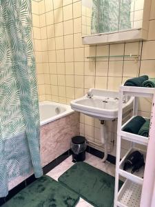 uma casa de banho com um lavatório e uma banheira em Cozy Apartment in the heart of Antwerp em Antuérpia