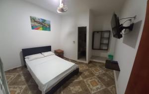 - une chambre avec un lit et une télévision à écran plat dans l'établissement Hotel San Adolfo Carepa, à Carepa