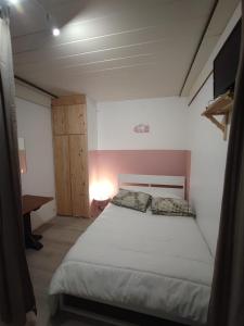 a bedroom with a white bed with two pillows at Residence l'Oncet - Appartement 8 personnes in Barèges