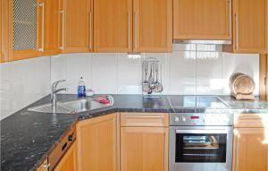 una cocina con armarios de madera y fregadero en Stunning Apartment In Pfunds With Kitchen, en Pfunds