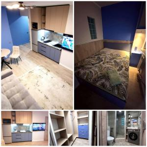 un collage di foto di una cucina e di una camera da letto di 1 комнатная квартира в центре a Taraz