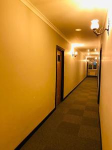 a hallway with a yellow wall and a light on it at Animos Butik Otel in Ankara