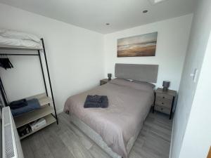 Lovely 1 bedroom flat. Parking & Garage. Sky TV & Broadband tesisinde bir odada yatak veya yataklar