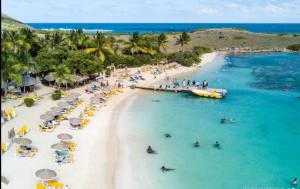 an aerial view of a beach with people in the water at Chez Anne - Grand Caz in Marigot
