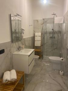 y baño con ducha, lavabo y aseo. en CENTER'S ROOMS GARLASCO City Haven, en Garlasco