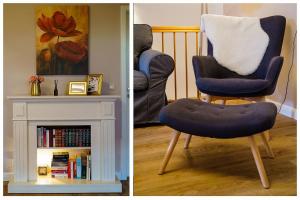 - deux photos d'une chaise dans le salon dans l'établissement TraumZeit Loft, à Wismar