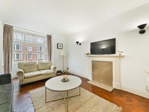 ロンドンにあるCS Apartments Hyde Parkのソファと暖炉のあるリビングルーム