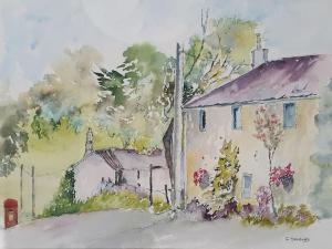 uma pintura a aquarela de uma casa e um quintal em Entire house in Sherwood, Nottingham em Nottingham