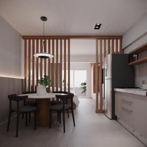 a kitchen and dining room with a table and chairs at Edifício Master in Cascavel