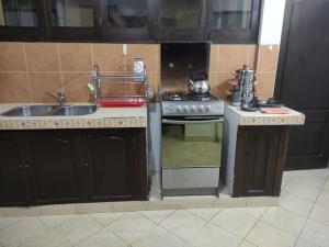 a kitchen with a stove and a sink at Apartamento Maracuyá en Tarija in Tarija