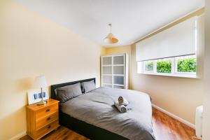 a bedroom with a bed and a window at Amazing apartment in Canada Water - Free parking in London