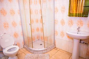 W łazience znajduje się prysznic, toaleta i umywalka. w obiekcie PEACE Homes w mieście Kigali