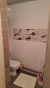 baño con aseo y pared de azulejos en Аэропорт Апартаменты Комфорт en Chisináu