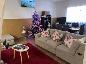 a living room with a christmas tree and a couch at Casa Matamoros in Morelia