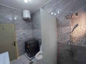 a bathroom with a shower and a toilet at ليالي العروبة شقة مفروشة in Riyadh