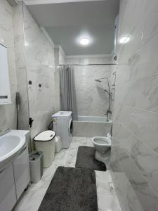 ein weißes Bad mit einem WC und einem Waschbecken in der Unterkunft Apartments Жк Авангард in Bischkek