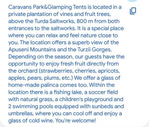 zrzut ekranu komórki z pudełka tekstowego ze słowami pandy tańczące w obiekcie Caravans Park & GLAMPING TENTS in the Vineyard w mieście Turda