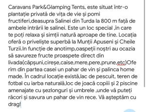 una línea de texto sobre un fondo blanco en Caravans Park & GLAMPING TENTS in the Vineyard, en Turda