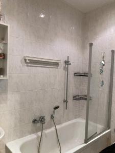 a bathroom with a shower and a bath tub at Adam's Pension in Chemnitz