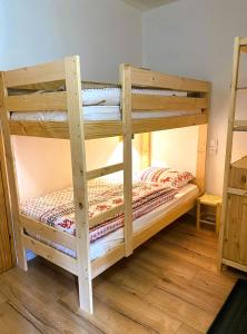 a bedroom with two bunk beds in a room at Appartement rénové T2, vue montagne in Samoëns