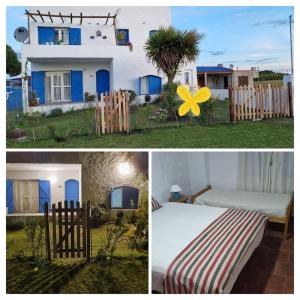 twee foto's van een huis met een bed en een hek bij Amanecer en Dorada in Playa Dorada