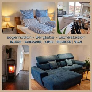 a collage of photos of a living room and a couch at Bergliebe - Gipfelstation in Blaichach