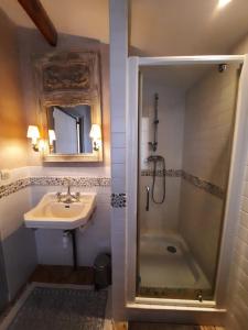 a bathroom with a shower and a sink at Pierres et Jardins in Senlis +31 photos