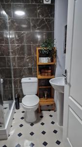 La salle de bains est pourvue de toilettes blanches et d'un lavabo. dans l'établissement Studio Bleu, à Birmingham