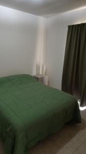 a bedroom with a green bed and a window at Alquiler Temporario ZOE 1 Gral Roca - Rio Negro in General Roca