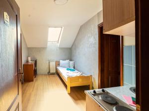 um pequeno quarto com uma cama e um lavatório em Vila Jovanovic em Ivanjica