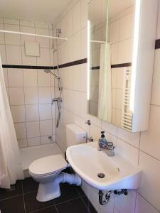een witte badkamer met een toilet en een wastafel bij Apartment bei Wasserburg am Inn in Soyen