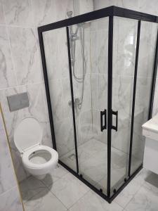 a shower stall in a bathroom with a toilet at Hasankeyf Hasbahçe Otel in Hasankeyif