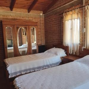 - une chambre avec 2 lits et un mur en briques dans l'établissement Don Alejandro, à Córdoba