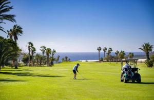 Un hombre está jugando al golf en un campo de golf. en Villa Saona Golf, en San Miguel de Abona