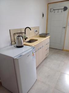 里奧格蘭德的住宿－Lo de Tomy，厨房配有水槽和冰箱