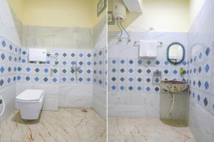 two pictures of a bathroom with a toilet and a sink at FabHotel Magadh Crystal in Patna